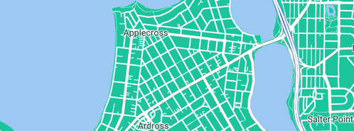 Map showing the location of Plumbdog Leak Detection in Applecross, WA 6153