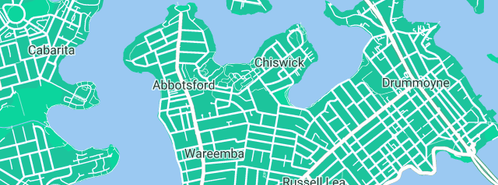 Map showing the location of Chiswick Plumbing Fast 24 Hour Service in Chiswick, NSW 2046