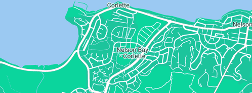 Map showing the location of Nelson's Bay Plumbing Services in Corlette, NSW 2315