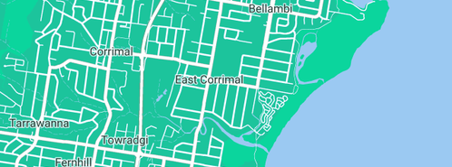 Map showing the location of Hi care plumbing in Corrimal East, NSW 2518