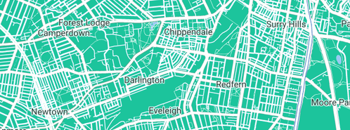 Map showing the location of Jim's Plumbing Darlington in Darlington, NSW 2008