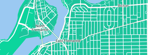 Map showing the location of Perth Plumbing Solutions in East Fremantle, WA 6158