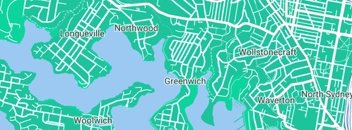 Map showing the location of Infinity Lining Pty Ltd in Greenwich, NSW 2065