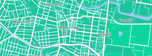 Map showing the location of Joe Bainey Plumbing in Harris Park, NSW 2150