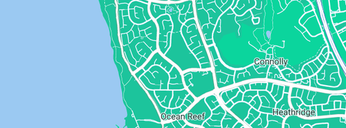 Map showing the location of Plumb Bros Ocean Reef in Ocean Reef, WA 6027