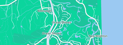 Map showing the location of ADM PLUMBING SERVICES in Ocean Shores, NSW 2483