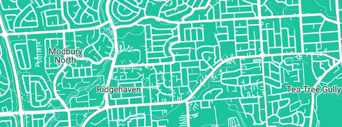 Map showing the location of JE Plumbers in Ridgehaven, SA 5097