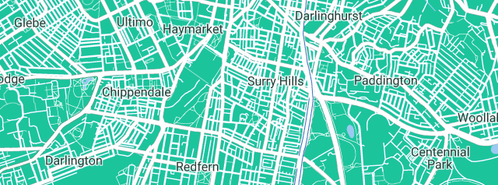 Map showing the location of PAV Plumbing Sydney in Surry Hills, NSW 2010